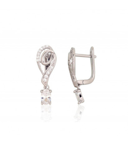 Silver earrings with 'english' lock 2204240(PRh-Gr)_CZ, Silver 925°, Rhodium (Plating), Zirkons