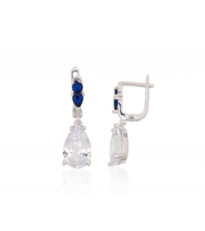 Silver earrings with 'english' lock 2204246(PRh-Gr)_CZ+CZ-B, Silver 925°, Rhodium (Plating), Zirkons