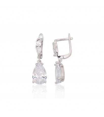 Silver earrings with 'english' lock 2204246(PRh-Gr)_CZ, Silver 925°, Rhodium (Plating), Zirkons