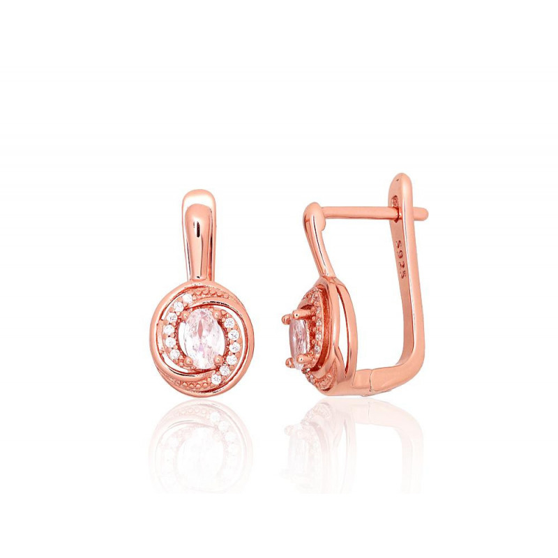 'Inglise' sulguriga hõbekõrverõngad 2204256(PAu-R)_CZ, Hõbe 925°, punane kuld (kate), Tsirkonid