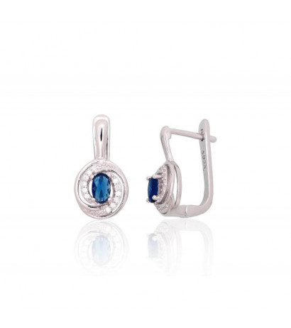 Silver earrings with 'english' lock 2204256(PRh-Gr)_CZ+CZ-B, Silver 925°, Rhodium (Plating), Zirkons