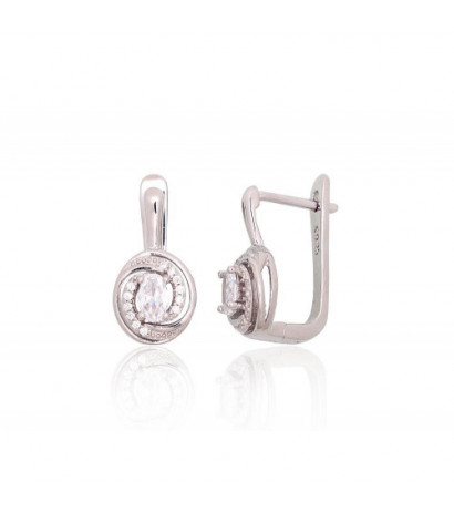 Silver earrings with 'english' lock 2204256(PRh-Gr)_CZ, Silver 925°, Rhodium (Plating), Zirkons