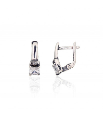 Silver earrings with 'english' lock 2204263(POx-Bk)_CZ, Silver 925°, oxide (Plating), Zirkons