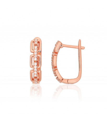 Silver earrings with 'english' lock 2204207(PAu-R)_CZ, Silver 925°, red gold (Plating), Zirkons