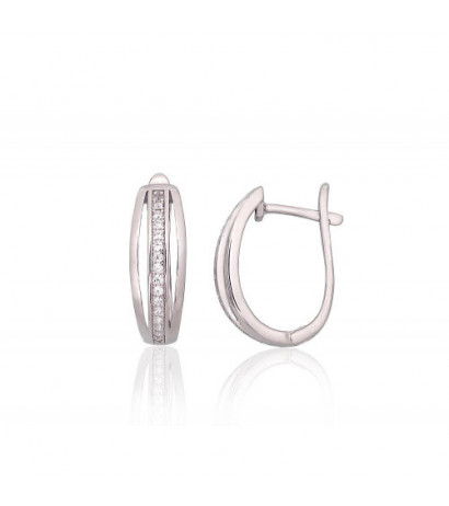 Silver earrings with 'english' lock 2204210(PRh-Gr)_CZ, Silver 925°, Rhodium (Plating), Zirkons