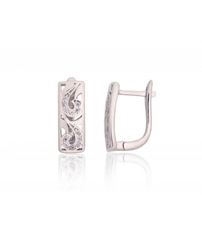 Silver earrings with 'english' lock 2204212(PRh-Gr)_CZ, Silver 925°, Rhodium (Plating), Zirkons