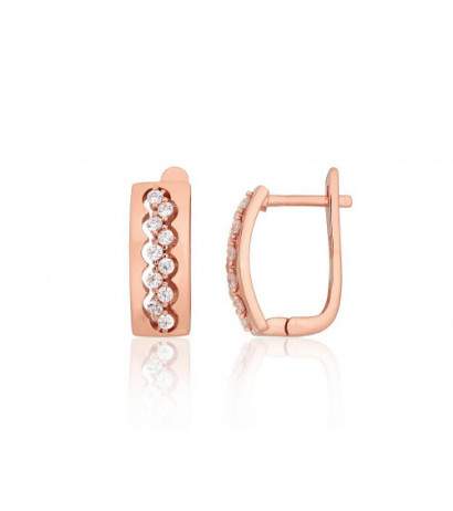 Silver earrings with 'english' lock 2204213(PAu-R)_CZ, Silver 925°, red gold (Plating), Zirkons