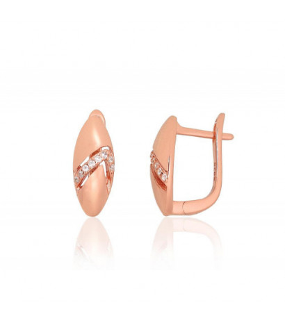 Silver earrings with 'english' lock 2204217(PAu-R)_CZ, Silver 925°, red gold (Plating), Zirkons