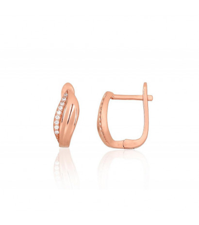 Silver earrings with 'english' lock 2204218(PAu-R)_CZ, Silver 925°, red gold (Plating), Zirkons