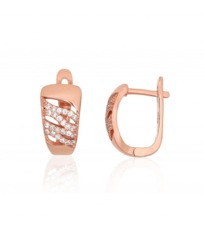 Sudraba auskari ar 'angļu' slēdzēju 2204220(PAu-R)_CZ, Sudrabs 925°, sarkanais zelts (pārklājums), Cirkoni