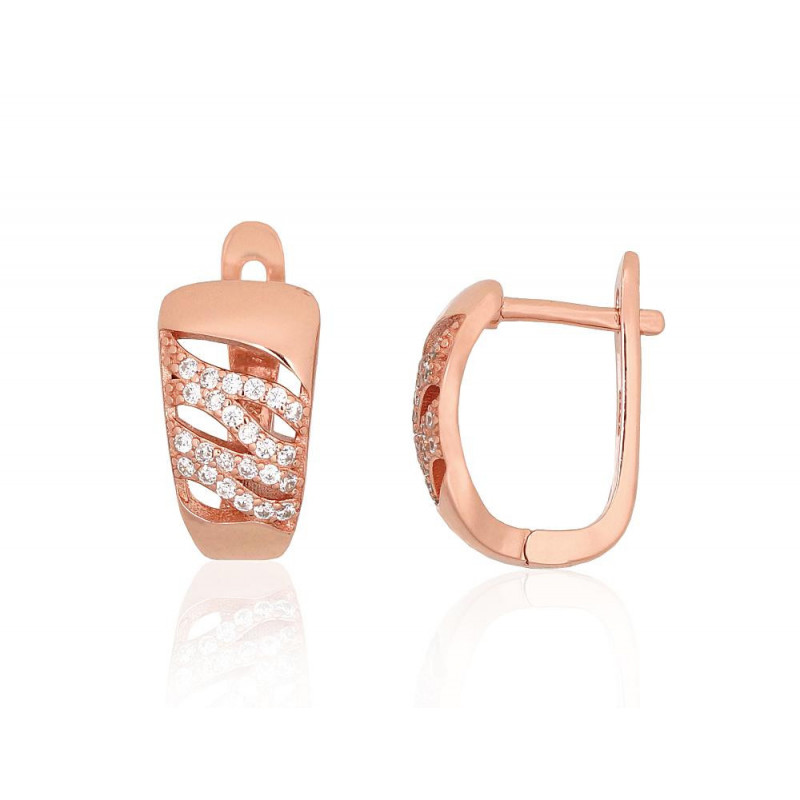 'Inglise' sulguriga hõbekõrverõngad 2204220(PAu-R)_CZ, Hõbe 925°, punane kuld (kate), Tsirkonid