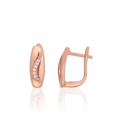 Silver earrings with 'english' lock 2204222(PAu-R)_CZ, Silver 925°, red gold (Plating), Zirkons