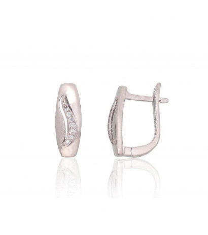 Silver earrings with 'english' lock 2204222(PRh-Gr)_CZ, Silver 925°, Rhodium (Plating), Zirkons