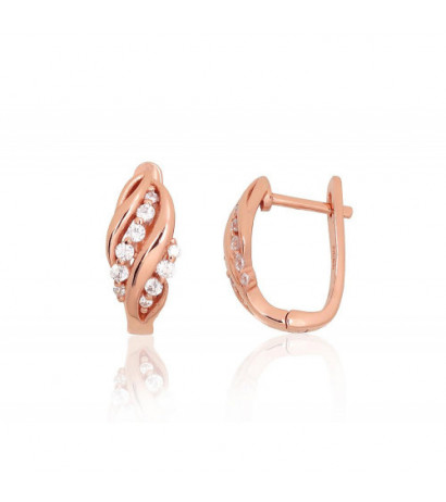 Silver earrings with 'english' lock 2204223(PAu-R)_CZ, Silver 925°, red gold (Plating), Zirkons