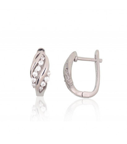 Silver earrings with 'english' lock 2204223(PRh-Gr)_CZ, Silver 925°, Rhodium (Plating), Zirkons