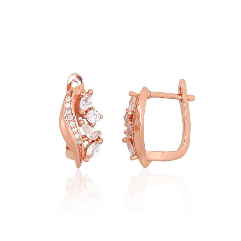 Sudraba auskari ar 'angļu' slēdzēju 2204232(PAu-R)_CZ, Sudrabs 925°, sarkanais zelts (pārklājums), Cirkoni