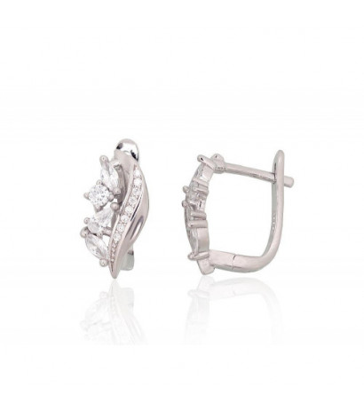 Silver earrings with 'english' lock 2204232(PRh-Gr)_CZ, Silver 925°, Rhodium (Plating), Zirkons