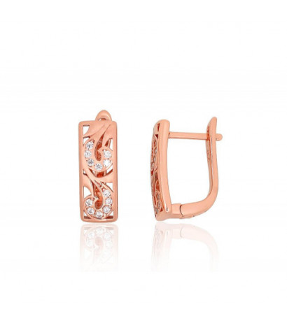 Sudraba auskari ar 'angļu' slēdzēju 2204212(PAu-R)_CZ, Sudrabs 925°, sarkanais zelts (pārklājums), Cirkoni