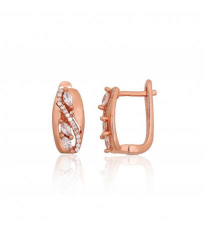 Silver earrings with 'english' lock 2204226(PAu-R)_CZ, Silver 925°, red gold (Plating), Zirkons