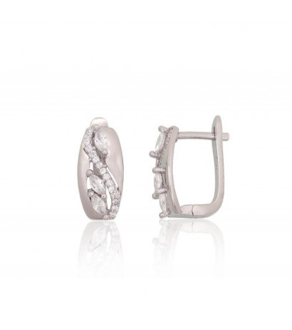 Silver earrings with 'english' lock 2204226(PRh-Gr)_CZ, Silver 925°, Rhodium (Plating), Zirkons