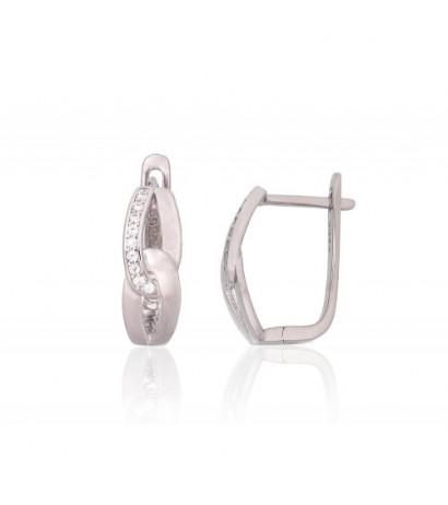 Silver earrings with 'english' lock 2204229(PRh-Gr)_CZ, Silver 925°, Rhodium (Plating), Zirkons