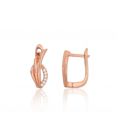 Sudraba auskari ar 'angļu' slēdzēju 2204224(PAu-R)_CZ, Sudrabs 925°, sarkanais zelts (pārklājums), Cirkoni