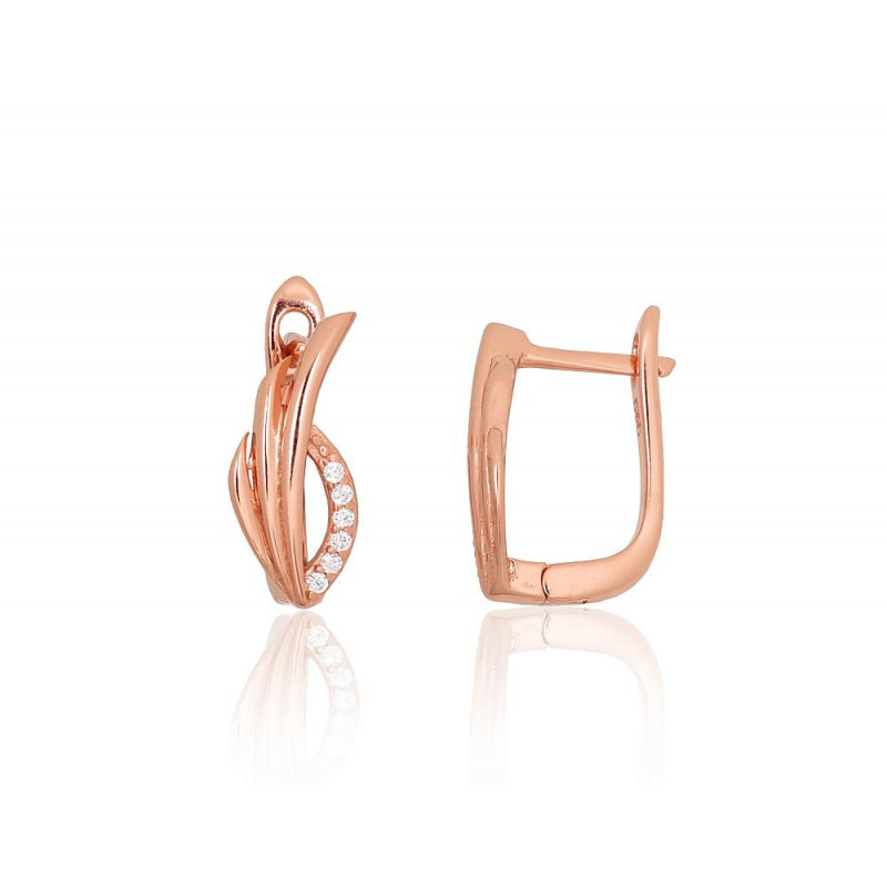 Sudraba auskari ar 'angļu' slēdzēju 2204224(PAu-R)_CZ, Sudrabs 925°, sarkanais zelts (pārklājums), Cirkoni