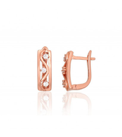 Sudraba auskari ar 'angļu' slēdzēju 2204230(PAu-R)_CZ, Sudrabs 925°, sarkanais zelts (pārklājums), Cirkoni