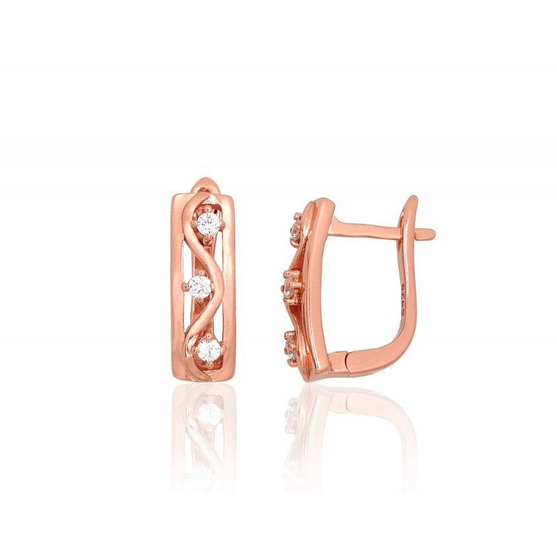 Sudraba auskari ar 'angļu' slēdzēju 2204230(PAu-R)_CZ, Sudrabs 925°, sarkanais zelts (pārklājums), Cirkoni