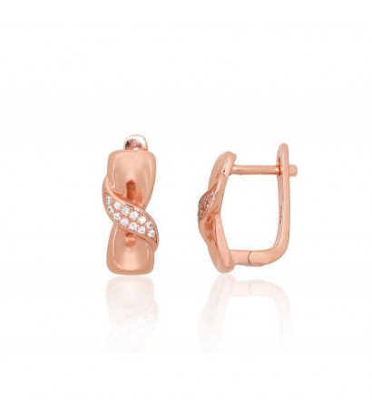 Silver earrings with 'english' lock 2204231(PAu-R)_CZ, Silver 925°, red gold (Plating), Zirkons