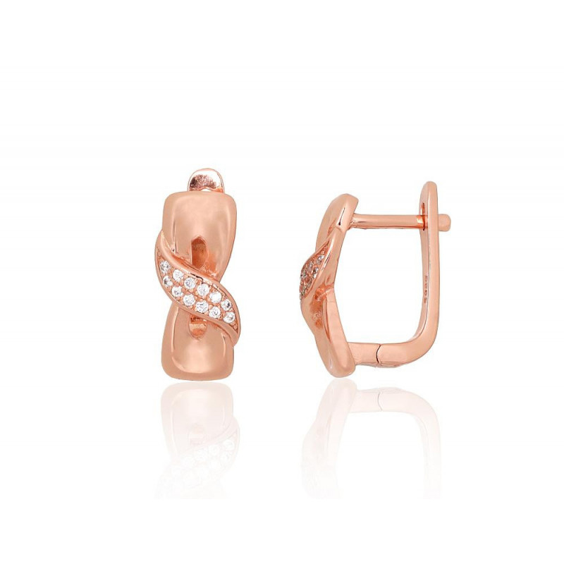 Sudraba auskari ar 'angļu' slēdzēju 2204231(PAu-R)_CZ, Sudrabs 925°, sarkanais zelts (pārklājums), Cirkoni