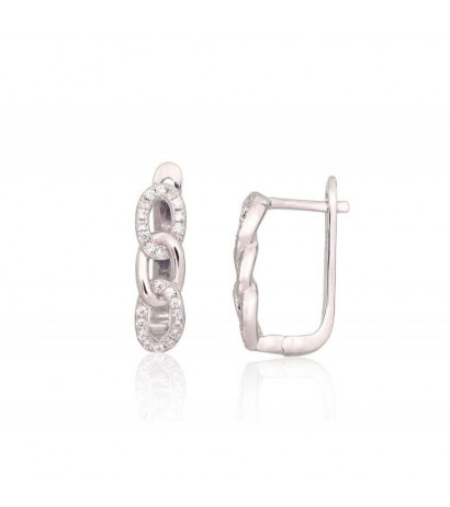 Silver earrings with 'english' lock 2204228(PRh-Gr)_CZ, Silver 925°, Rhodium (Plating), Zirkons