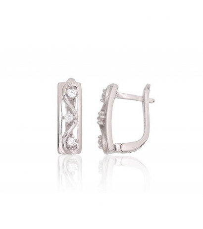 Silver earrings with 'english' lock 2204230(PRh-Gr)_CZ, Silver 925°, Rhodium (Plating), Zirkons