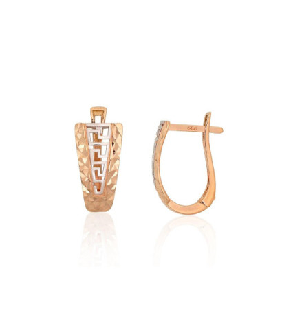 Gold earrings with 'english' lock 1201738(Au-R+PRh-W), Red Gold 585°, Rhodium (Plating)