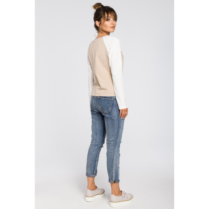 B047 Elegancka dzianinowa bluzka damska - beżowa