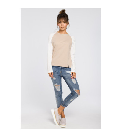 B047 Elegancka dzianinowa bluzka damska - beżowa