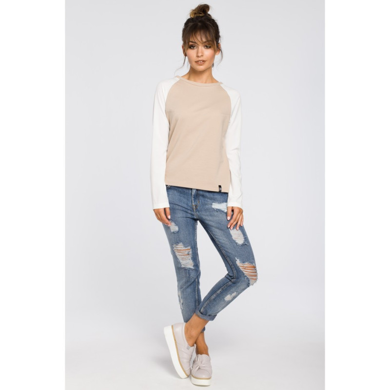 B047 Elegancka dzianinowa bluzka damska - beżowa