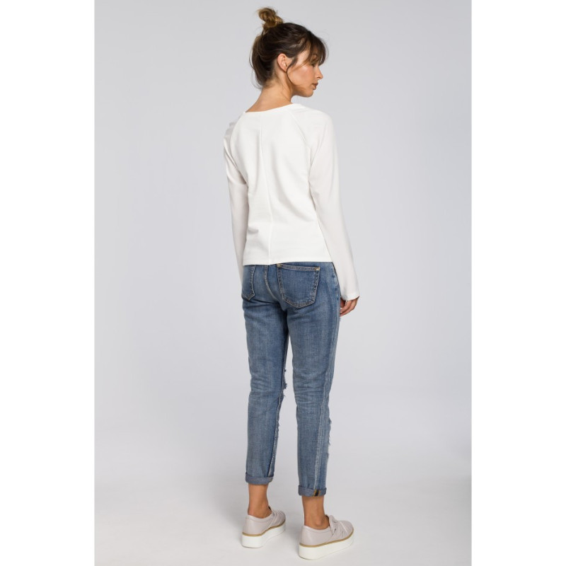 B047 Elegancka dzianinowa bluzka damska - ecru