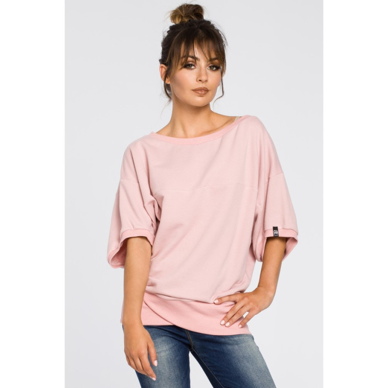 B048 Bluza oversize z rękawami kimono - pudrowa