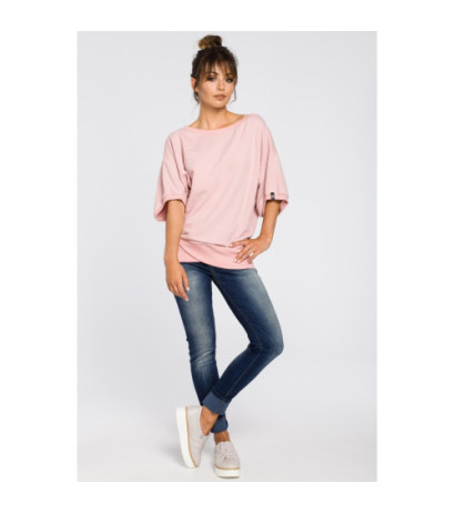 B048 Bluza oversize z rękawami kimono - pudrowa