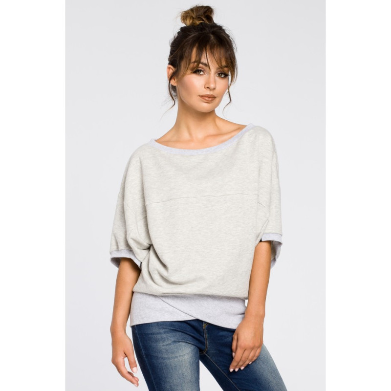 B048 Bluza oversize z rękawami kimono - popielata