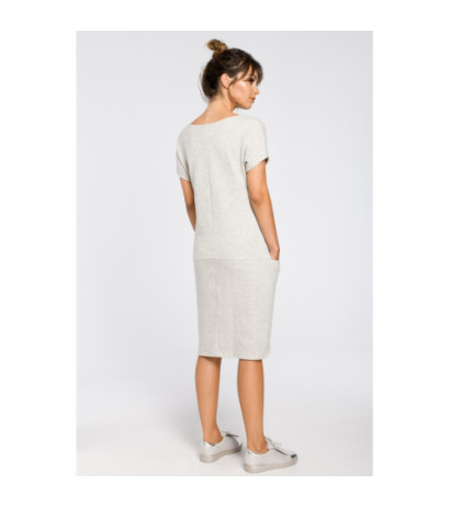 B050 Luźna sukienka midi z kieszeniami - popielata