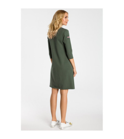M343 Trapezowa sukienka z kieszenią - miliarno zielona