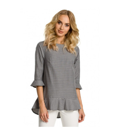 M350 Bluzka w kratkę z falbankami - czarna