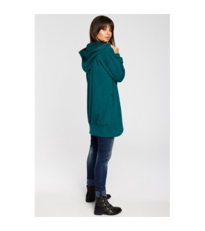 B054 Długa zasuwana bluza z kapturem - zielona