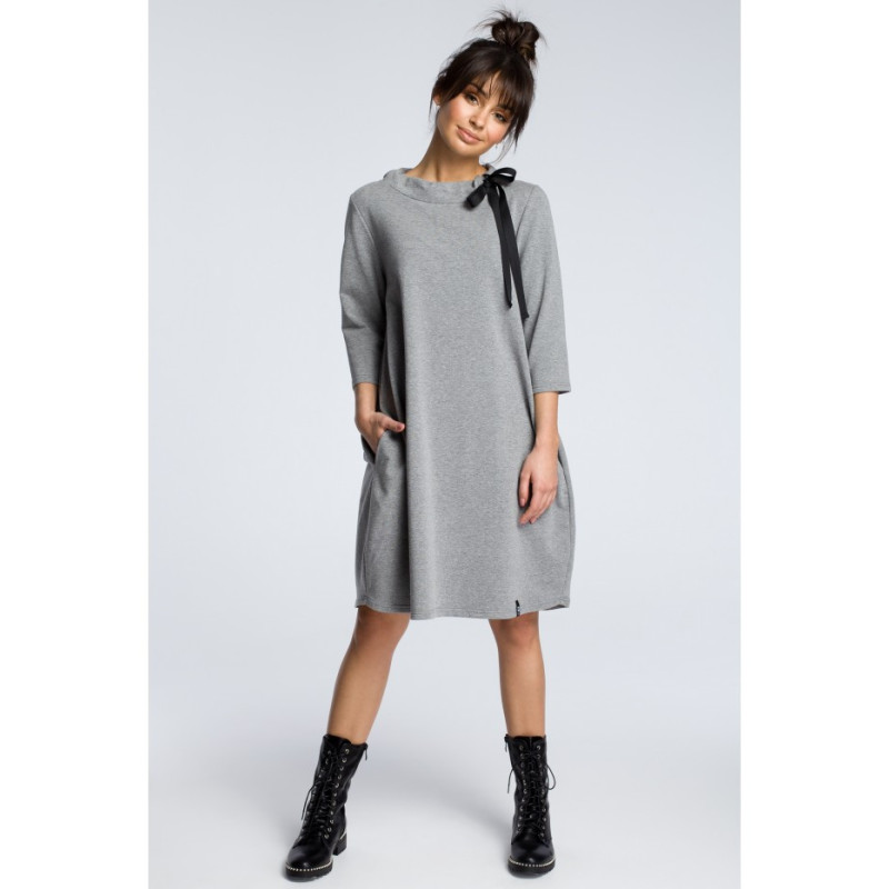 B070 Dresowa sukienka z wiązaniem pod szyją - szara