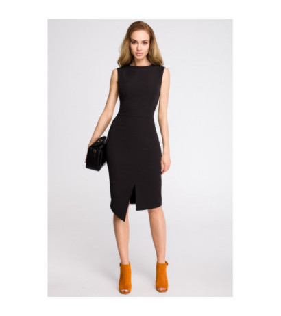 S105 Sukienka z asymetrycznym rozcięciem z przodu - czarna