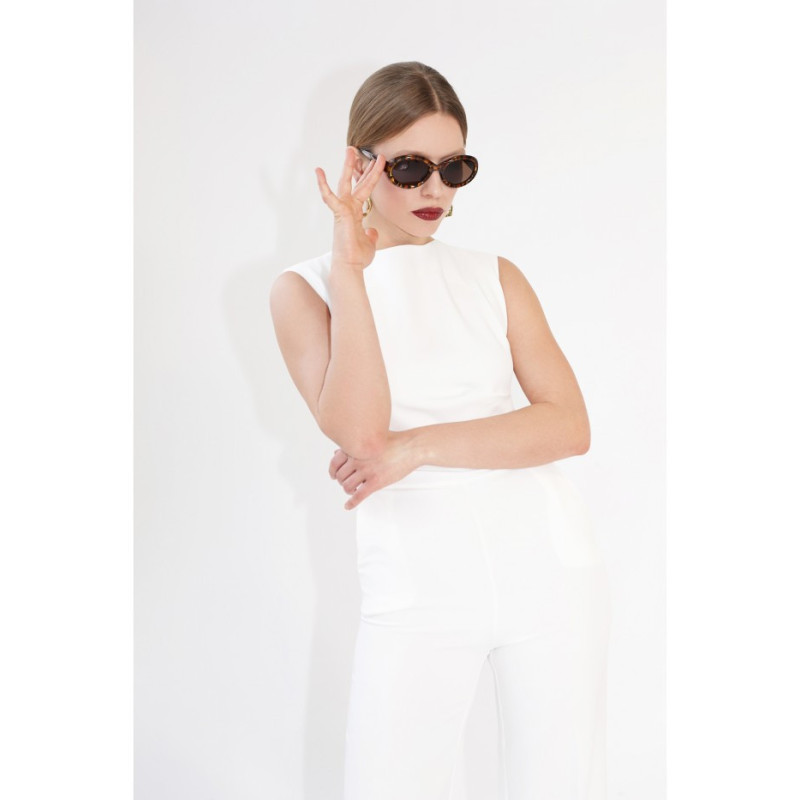 S115 Kombinezon z szerokimi nogawkami - ecru