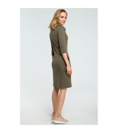 M391 Prosta sukienka dresowa z kołnierzem - khaki