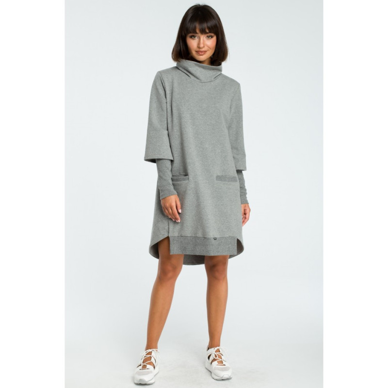 B089 Sukienka z golfem i ściągaczem - szara